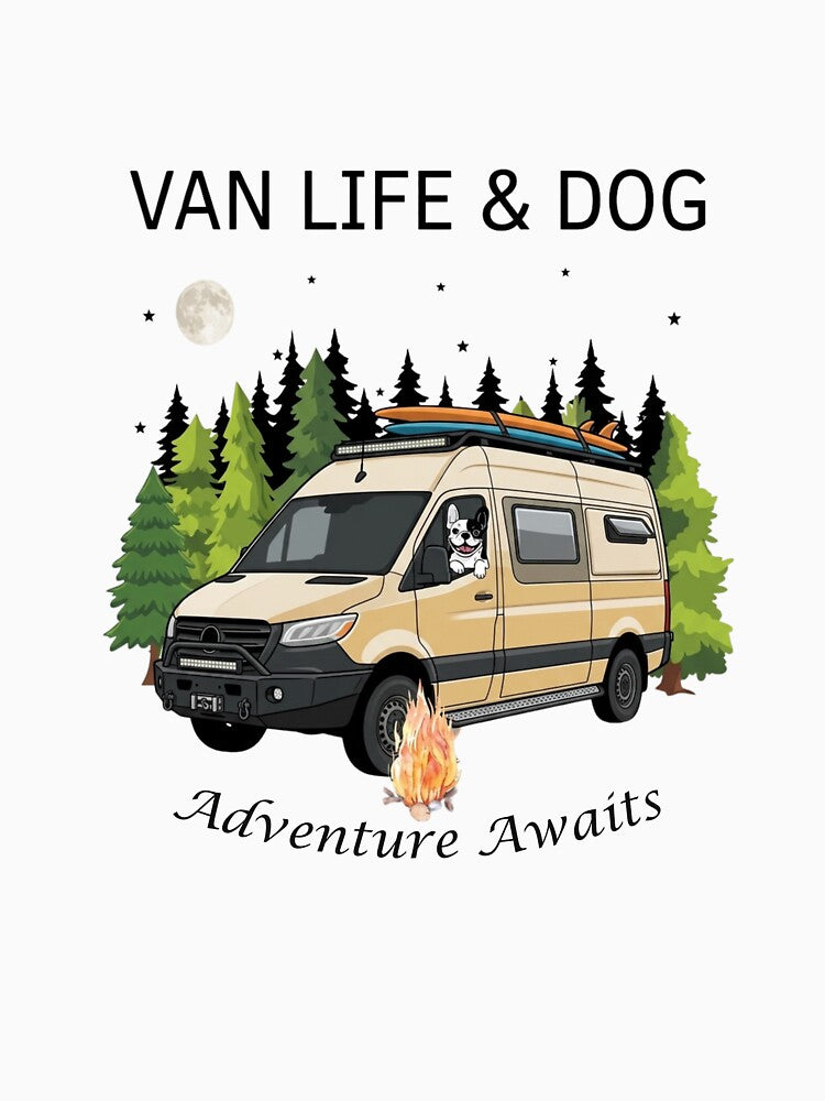 Camper Van Life with Dog Sticker - Adventure Awaits Surf Campervan by EfectoCreativo