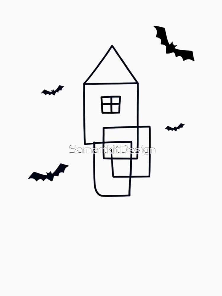Minimal Haunted House with Bats – Cute Spooky Halloween by SamartkitDesign