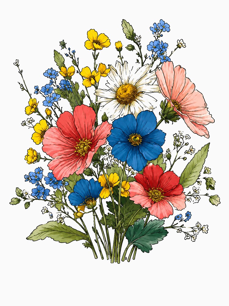 Colorful Wildflower Bouquet Botanical Floral by Moizento