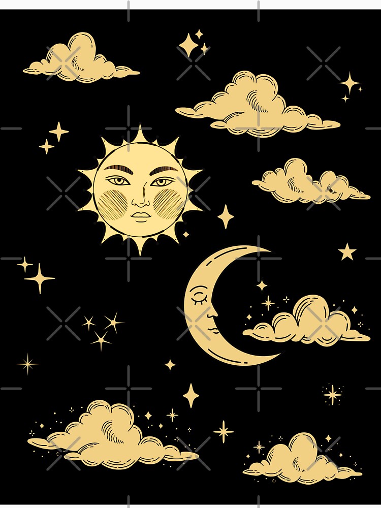 sun and moon celestial line art, artstyle by cutecrazytshirt