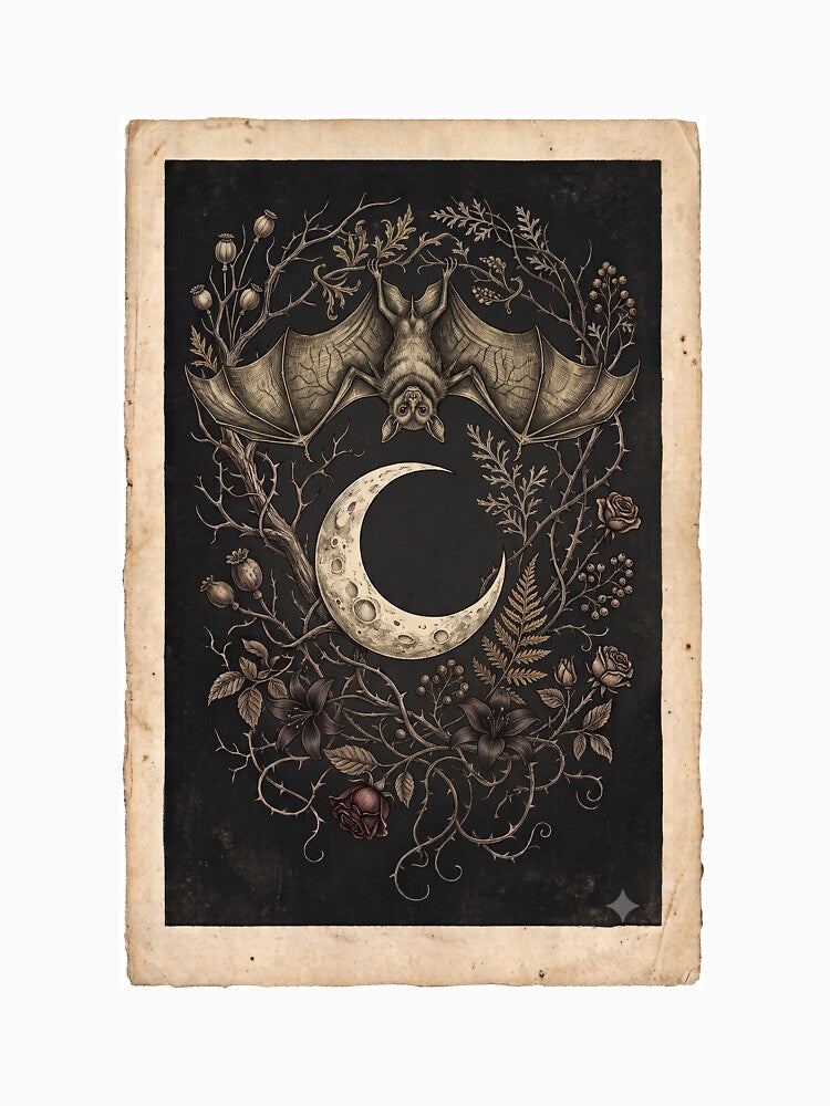Bat and Crescent Moon by Nocturnbotanica