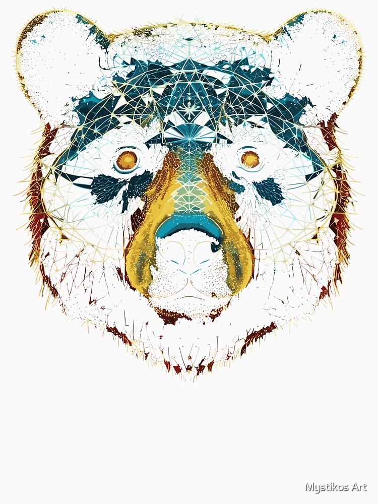Sacred Geometry Trippy Bear Art - Cosmic Vibes by Mystikos Art