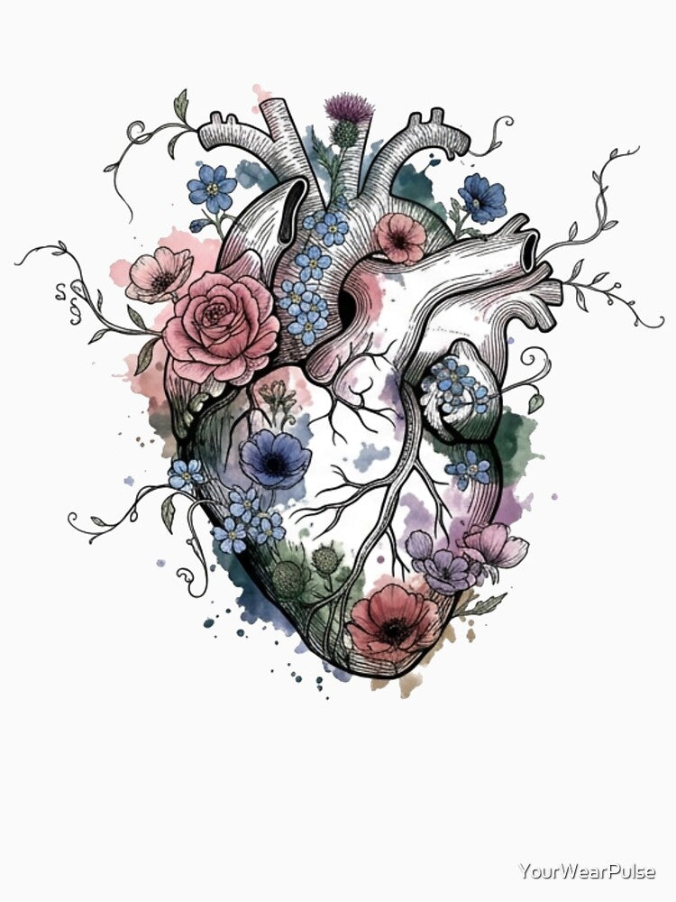 Botanical Anatomical Heart Graphic - Floral Wildflowers Watercolor Art by YourWearPulse