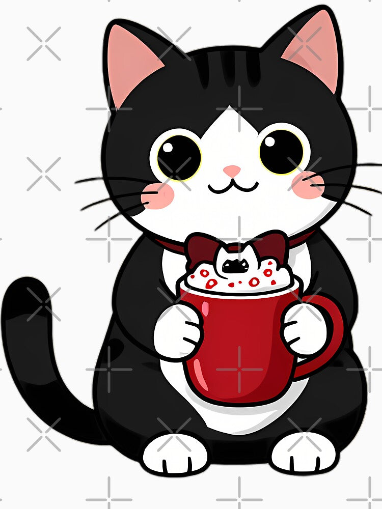 Cute Tuxedo Cat Hugging Peppermint Hot Cocoa Mug by pumsquare