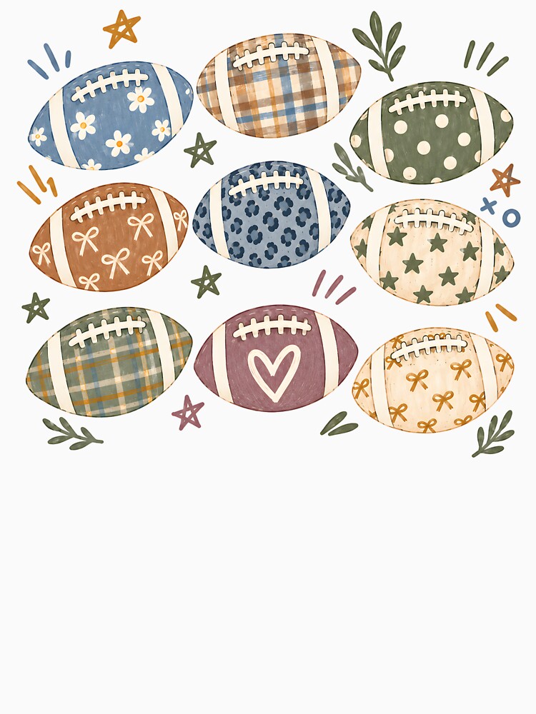 Fall Football Pattern with Bows, Florals & Plaid Cozy Fall Game Day Aesthetic by LandFinStudio