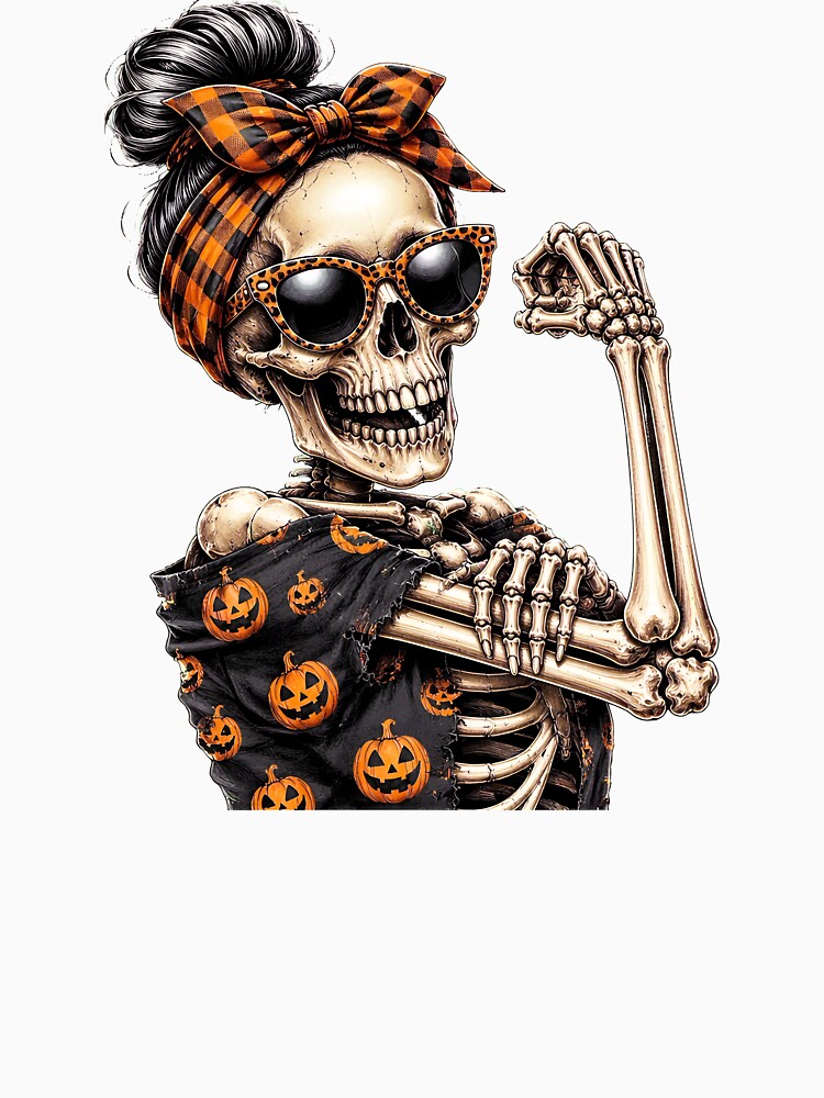 Funny Skeleton Girl Halloween Pumpkin Sunglasses Spooky Vibes by Aniverlia
