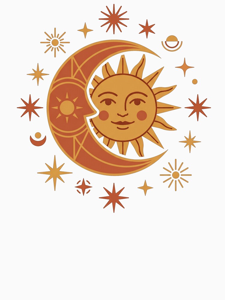 Vintage Boho Celestial Sun and Moon Face by TeNovaStudio