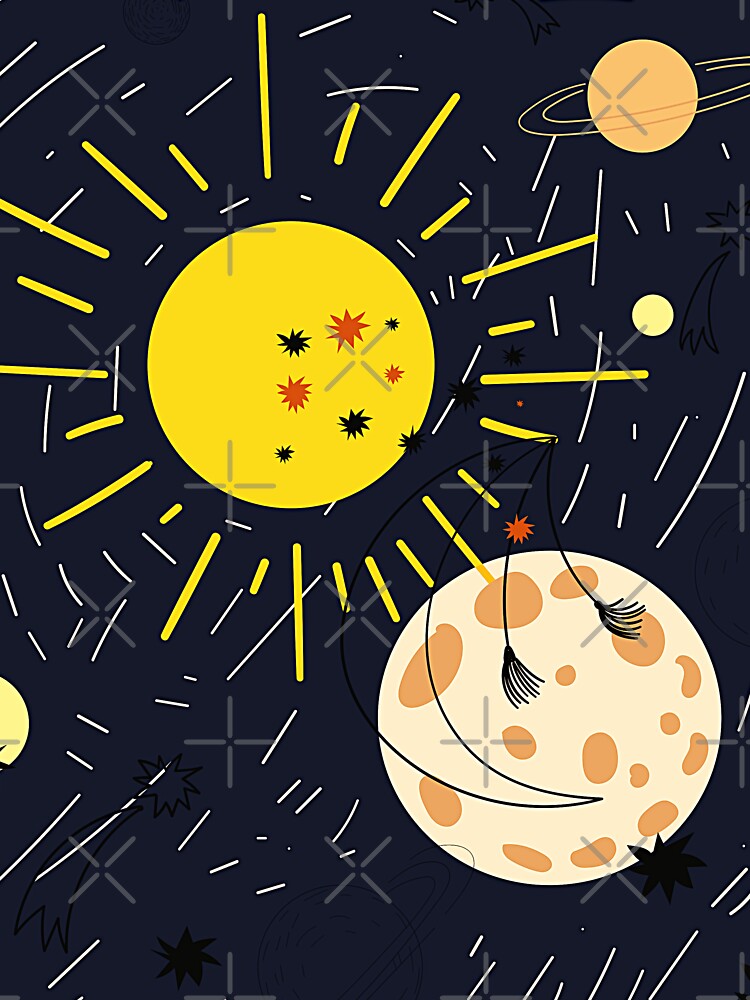 sun,moon,stars,planet abstract modern art by cutecrazytshirt