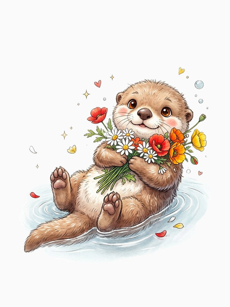 Cute Otter Floating with Flower Bouquet by StickVerse by Owais