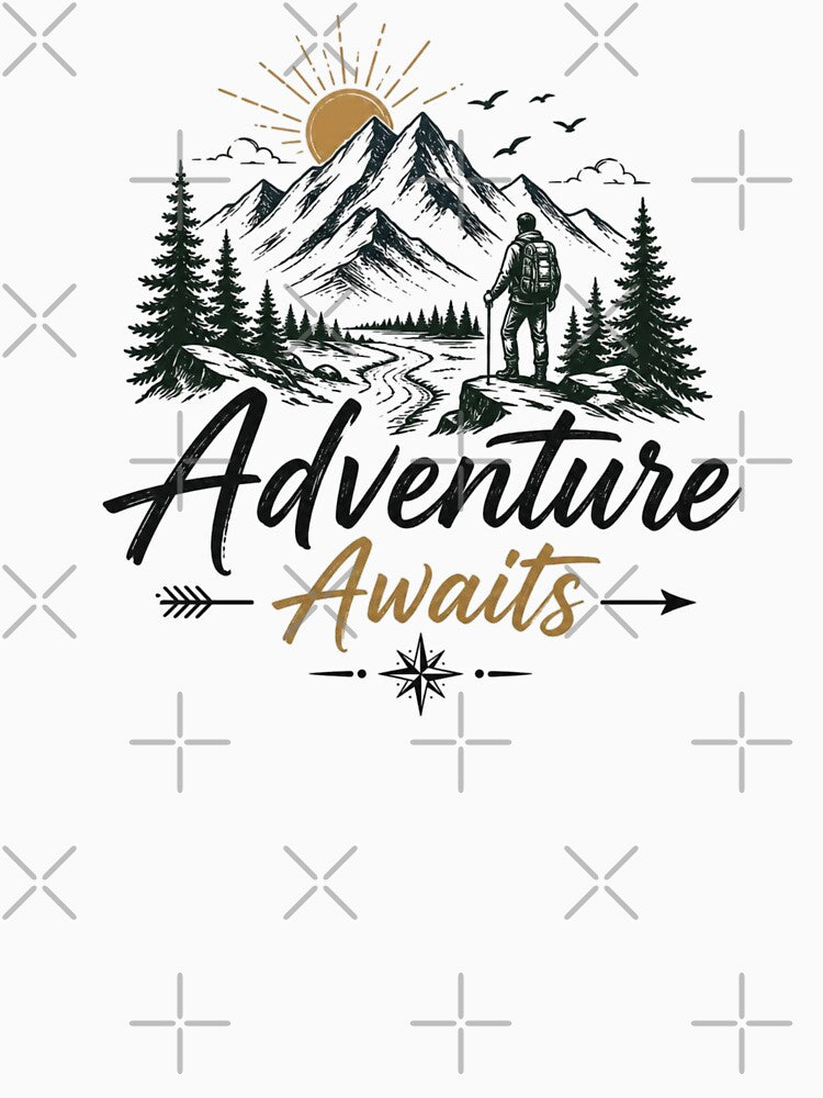 Adventure Awaits Mountain Hiking Adventure Quote Design by Sanika arts
