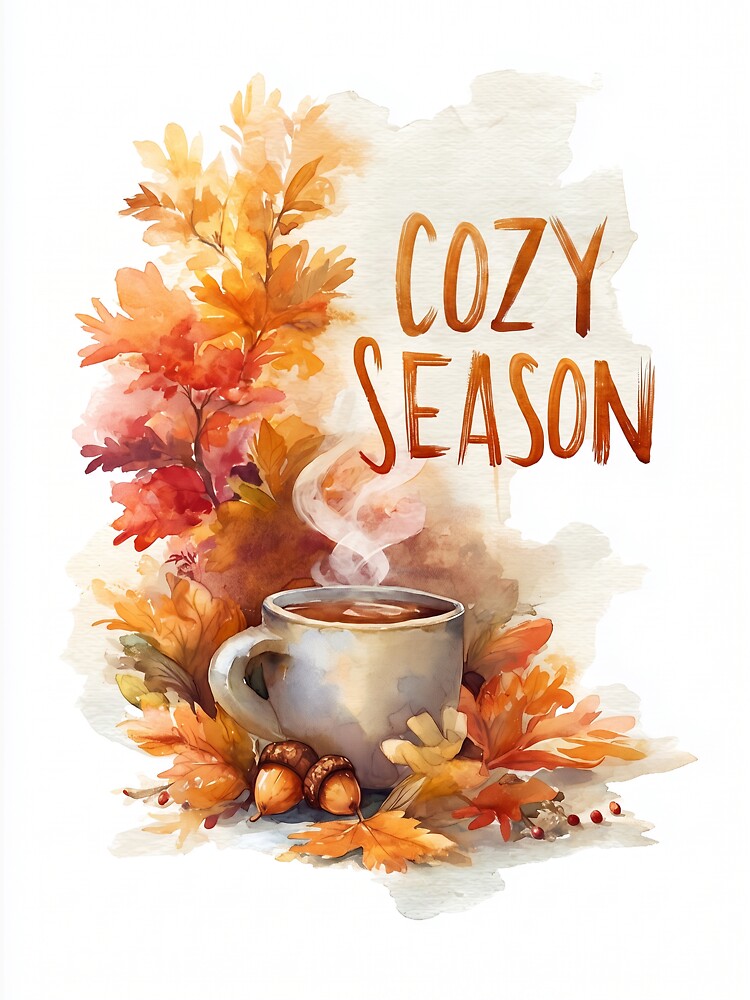 Cozy Season – Autumn Tea Watercolor by Helenaphotoart