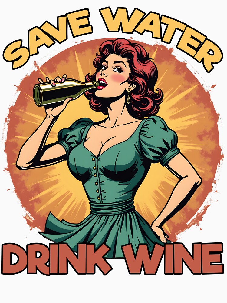 Save Water Drink Wine Retro Woman Fun Vintage Wine Lover Art by janastefa