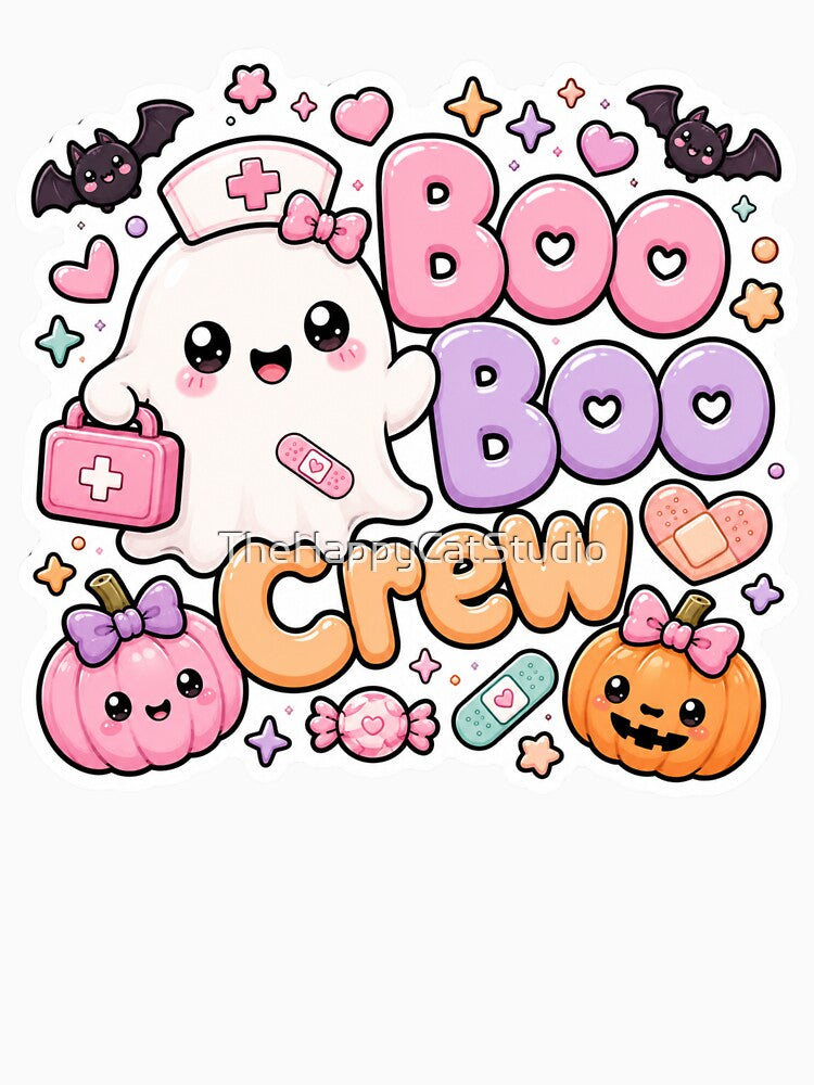 Boo Boo Crew Kawaii Cute Halloween Ghost Nurse Medical Doctor by TheHappyCatStudio