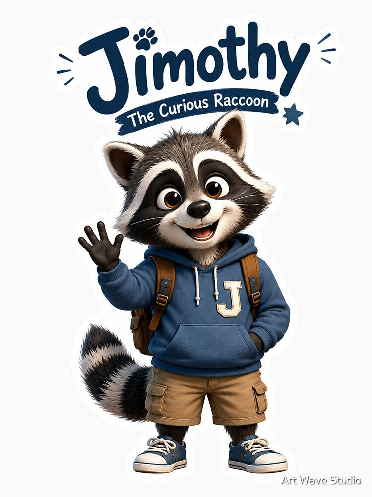 Jimothy the Curious Raccoon Sticker | Cute Woodland Animal Cartoon Mascot | Kawaii Raccoon Vinyl Sticker by Art Wave Studio