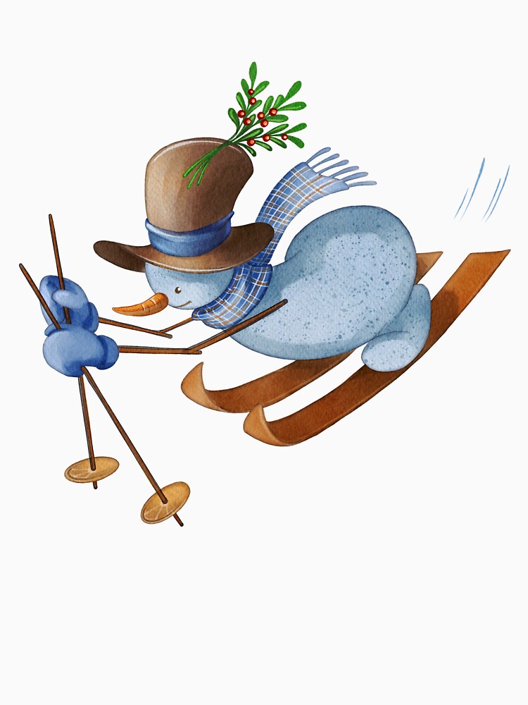 Christmas Snowman Skiing – Cute Winter Holiday Character Illustration by Ms. Iryna