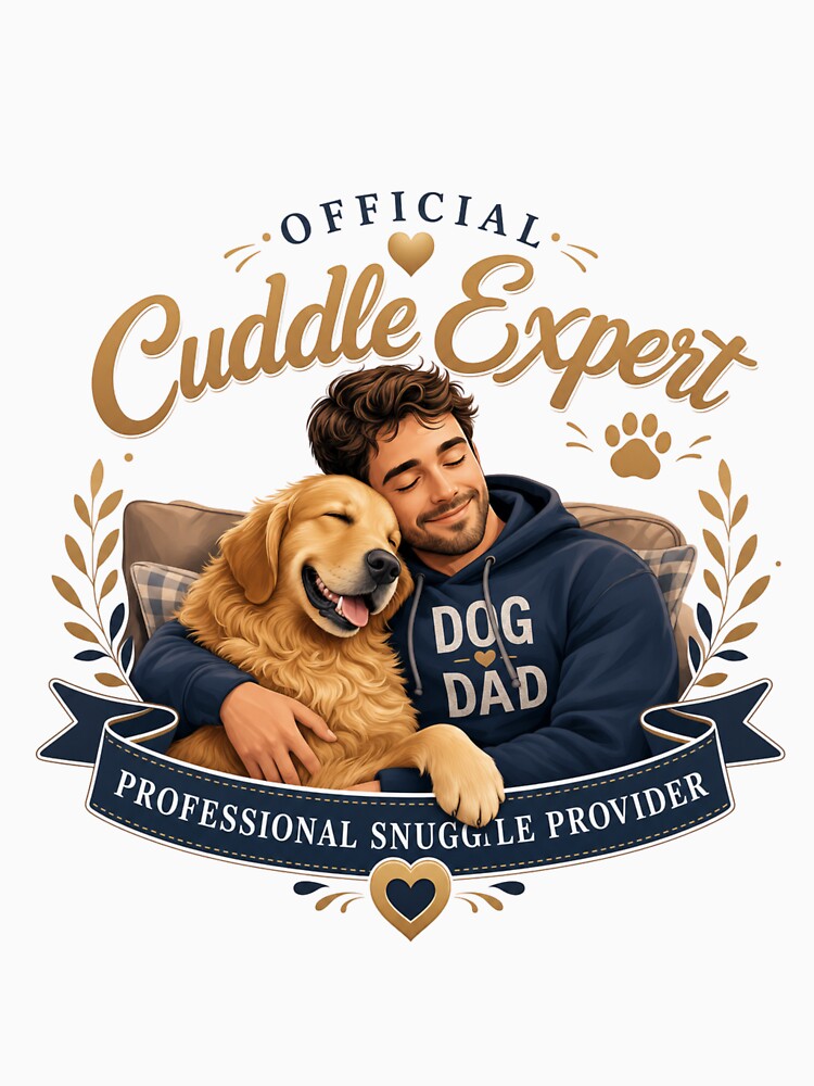 Official Cuddle Expert Golden Retriever Dog Dad T-Shirt by Ashley critters