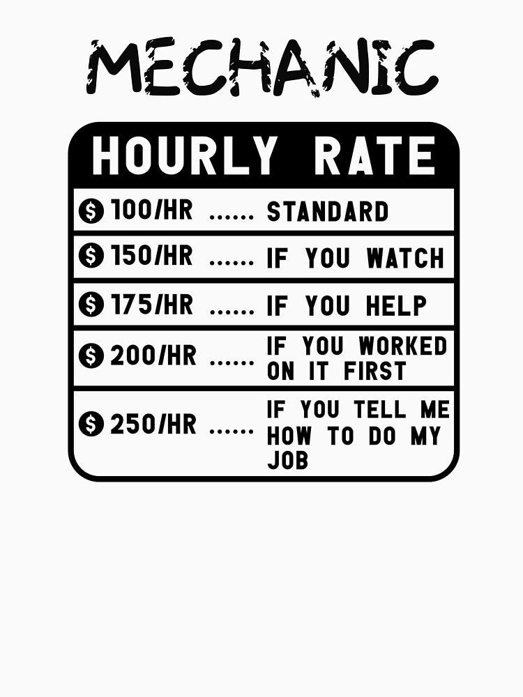 mechanic hourly rate t-shirt by LensherArt