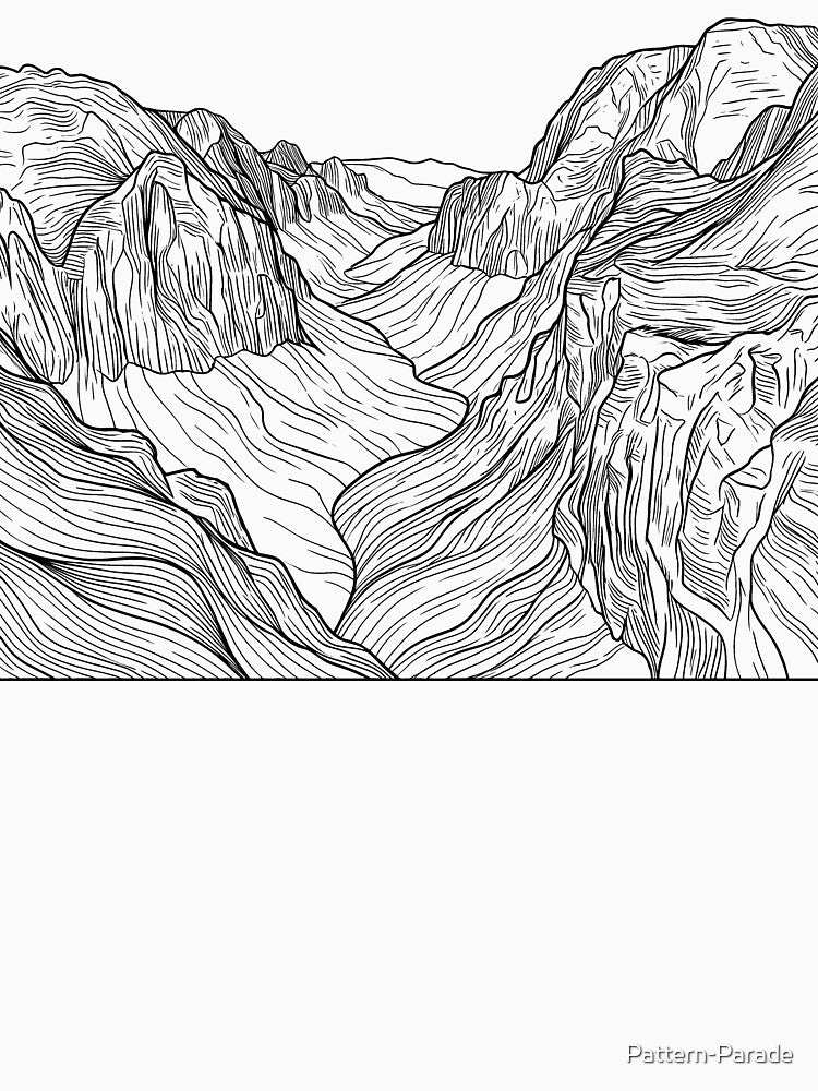 Dark Canyon Contours - Minimalist Line Art Landscape by Pattern-Parade