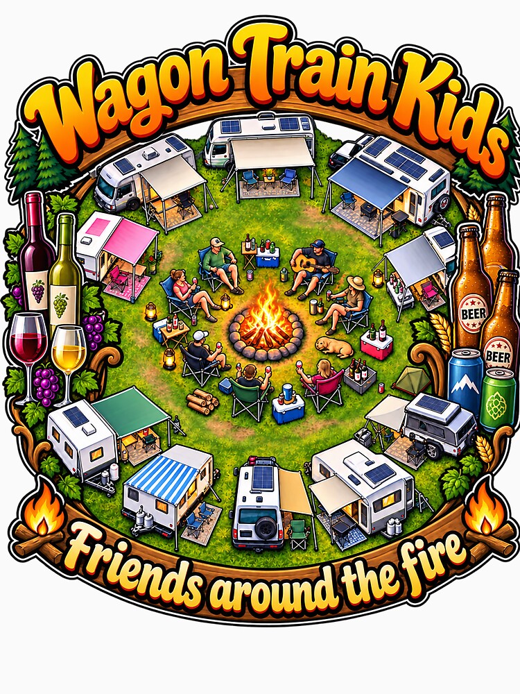 Wagon Train Kids – Friends Around the Fire by Shirt-Happenz