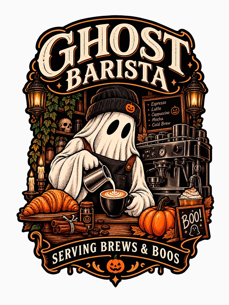 Ghost Barista Funny Coffee Halloween by gabicoutodesign