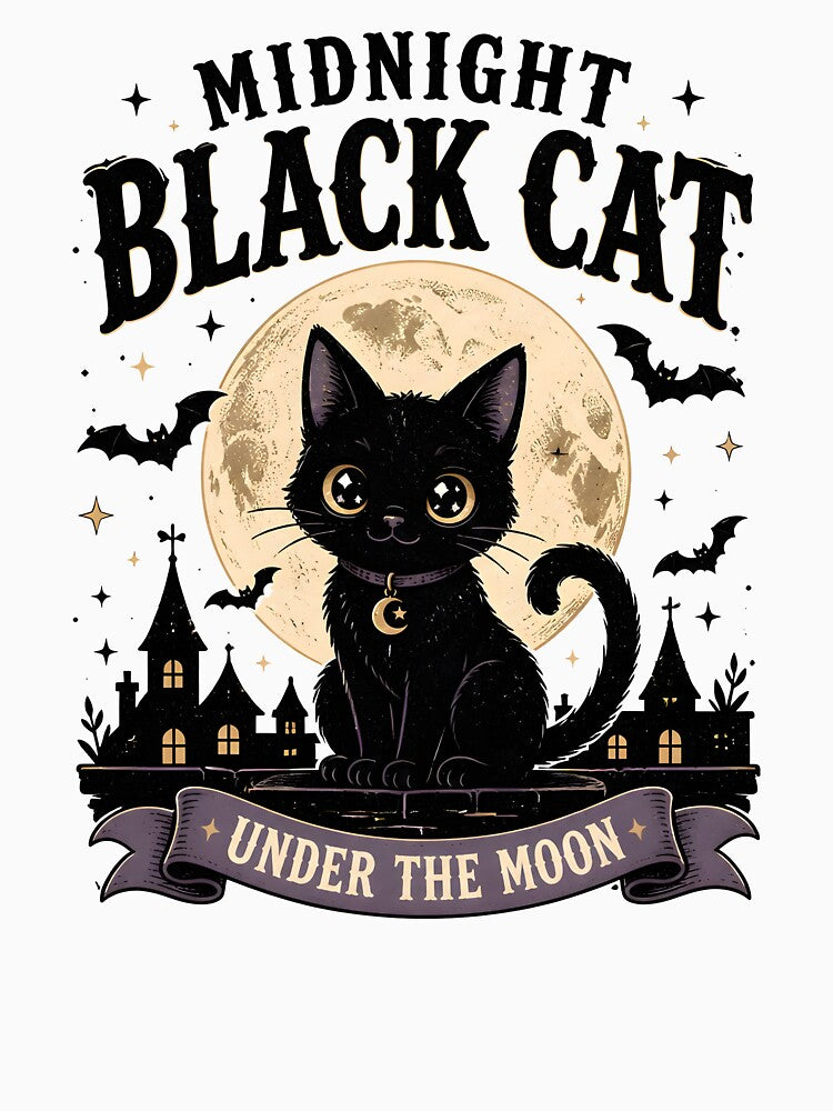 Midnight Black Cat Under the Moon Retro Halloween by RoyesButler