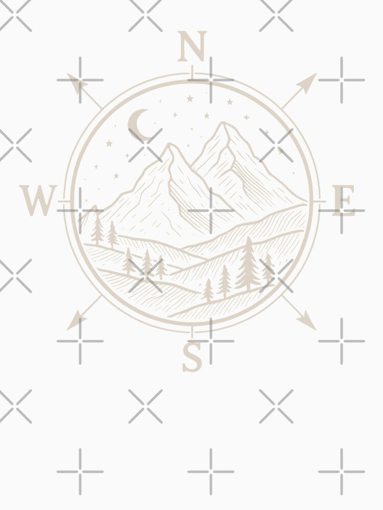 Wanderlust Compass Mountain Line Art Outdoors by JackCurtis1991