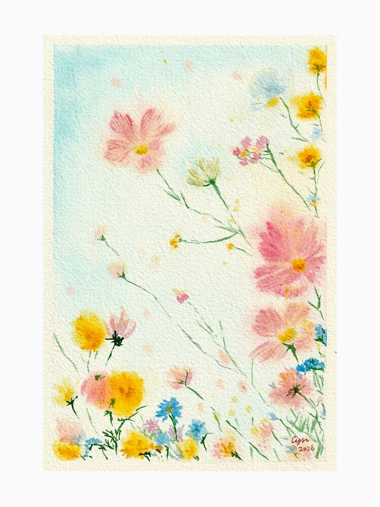 Wildflowers meadow watercolor painting by cyncolour