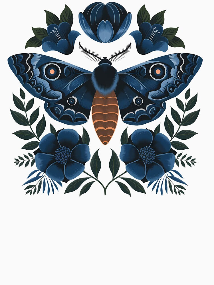 Dark blue moth - gothic floral feminine girly goth night girlie botanical flowers by Fantasy Cache