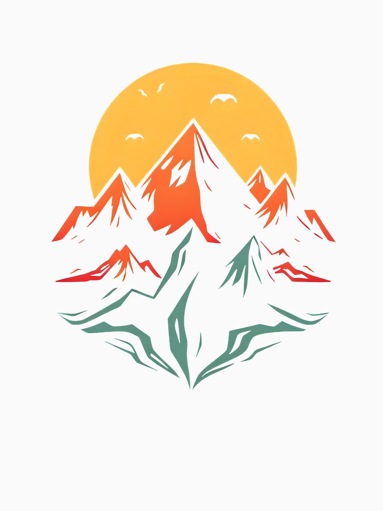 Sunset Peaks Reflection – Minimal Mountain Adventure Graphic Tee by CalebsInkPrints