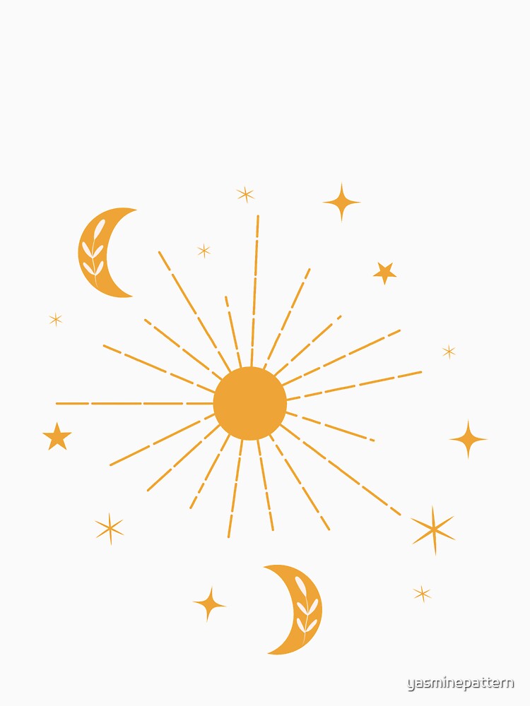 Abstract boho  orange sun and moon hippie pattern with stars by Yasminepatterns