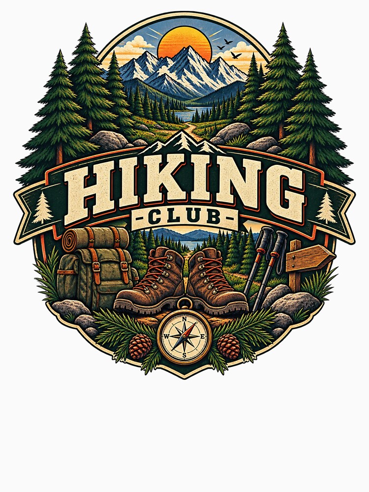 Hiking Club Vintage Mountain Trail Outdoor Adventure Design by RobertArt08
