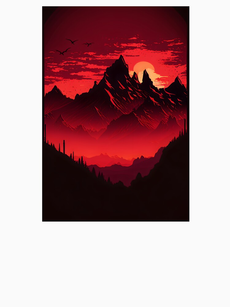 Red Sky Mountain Silhouette by ShadowAndSlate