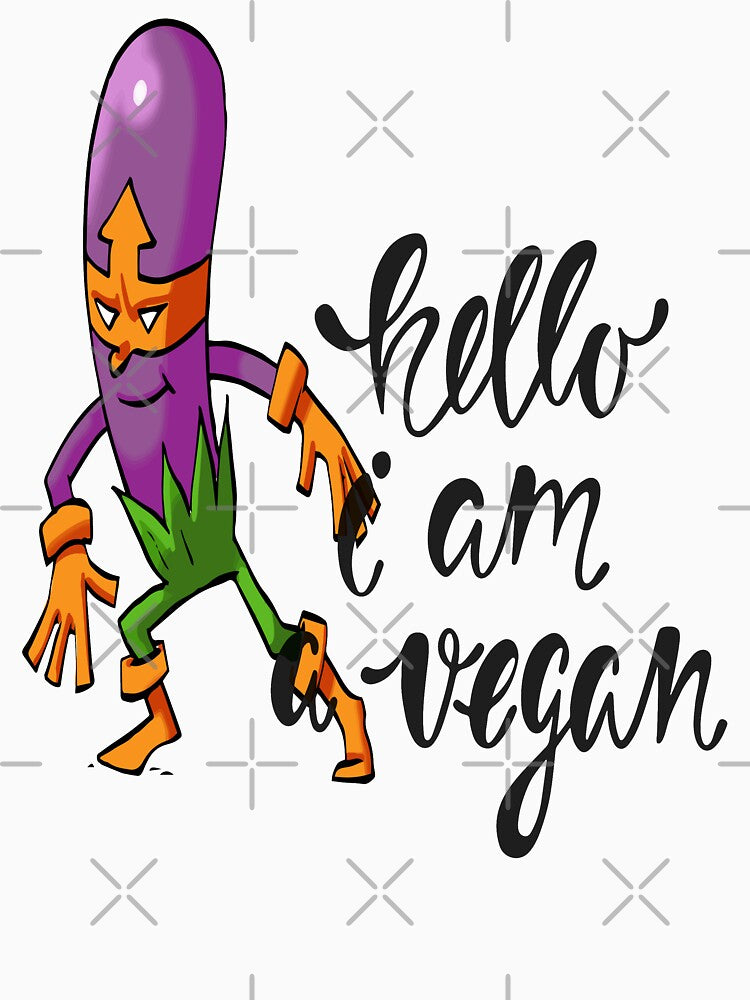 Hello I Am A Vegan Purple Eggplant Foodie Superhero Aubergine Brinjal by ProjectX23