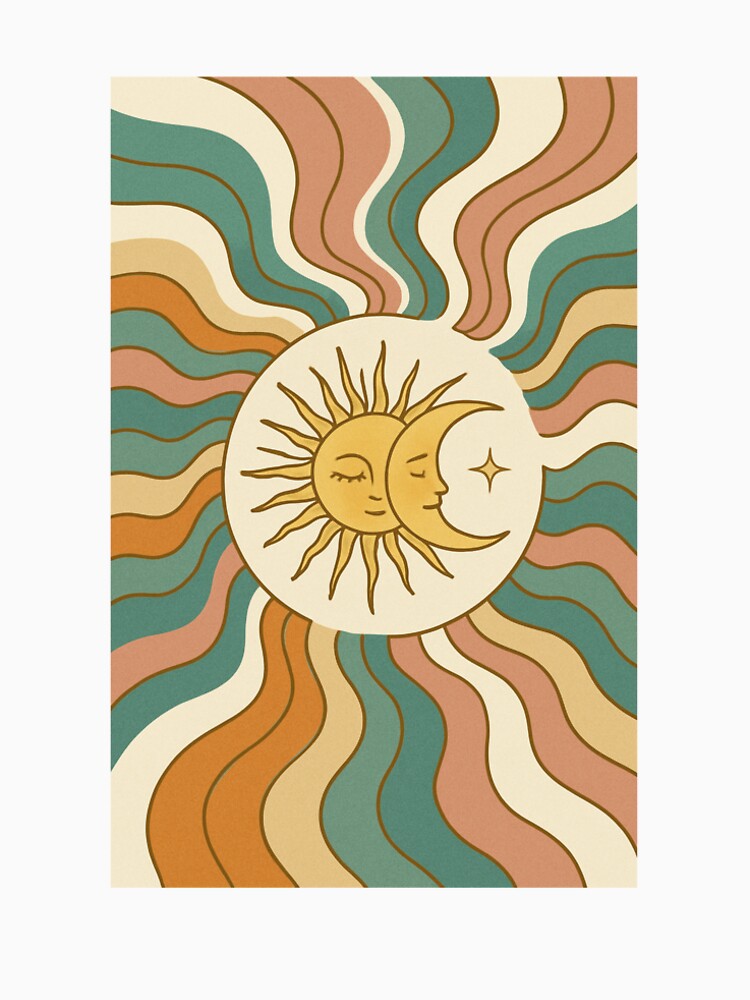 Celestial Harmony – Retro Sun & Moon Waves by Qinoxo