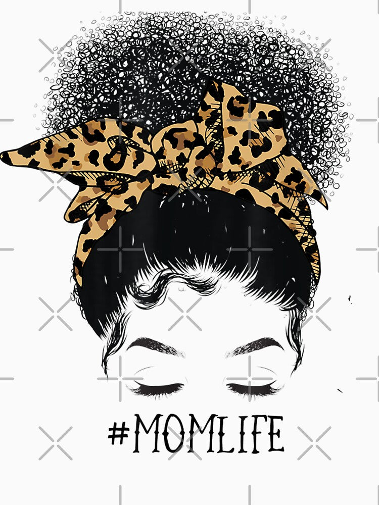 Afro Mom Life Messy Bun Leopard Funny Black Mom Mothers Day by Kezichy
