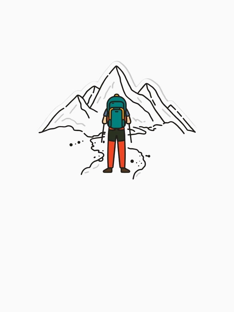 Minimalist Hiking Illustration – Mountain Backpacker Adventure Sticker by Activity01