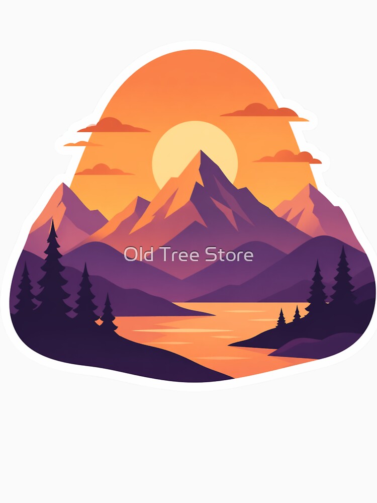 Mountain Sunset Minimalist Nature Hiking Art Print by Old Tree Store