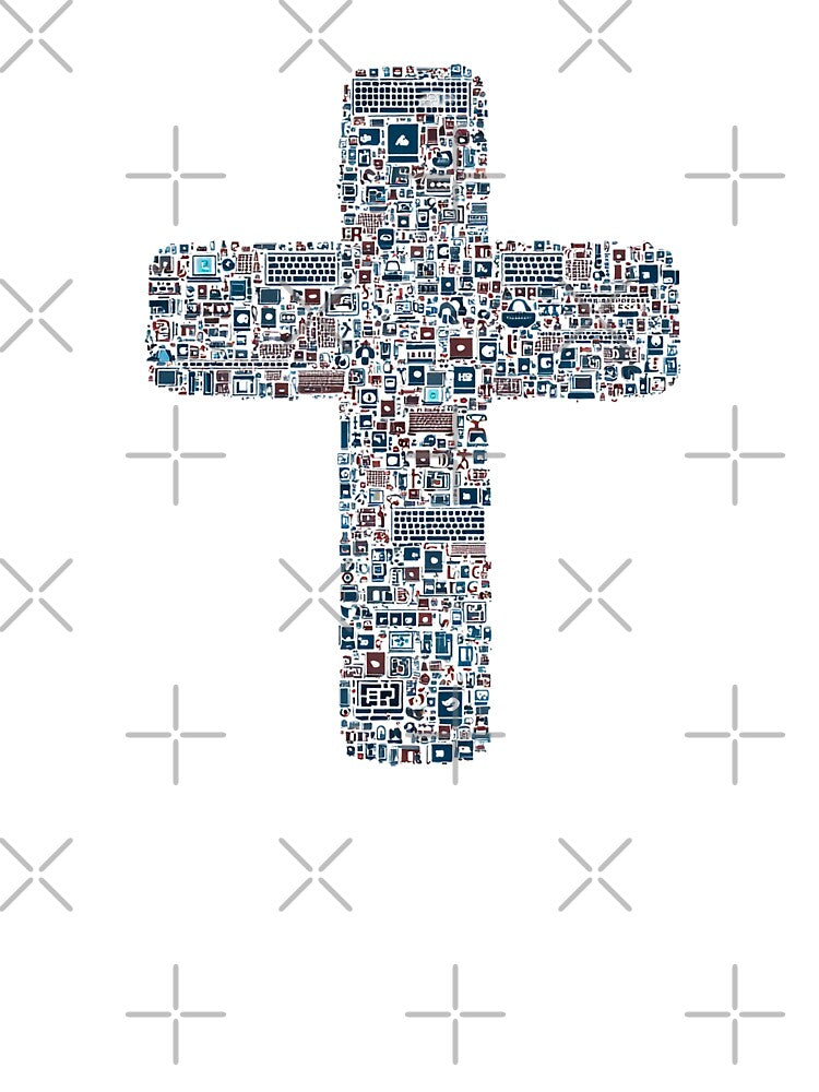 Tech Mosaic Cross – Digital Faith in Color by Alphakenon