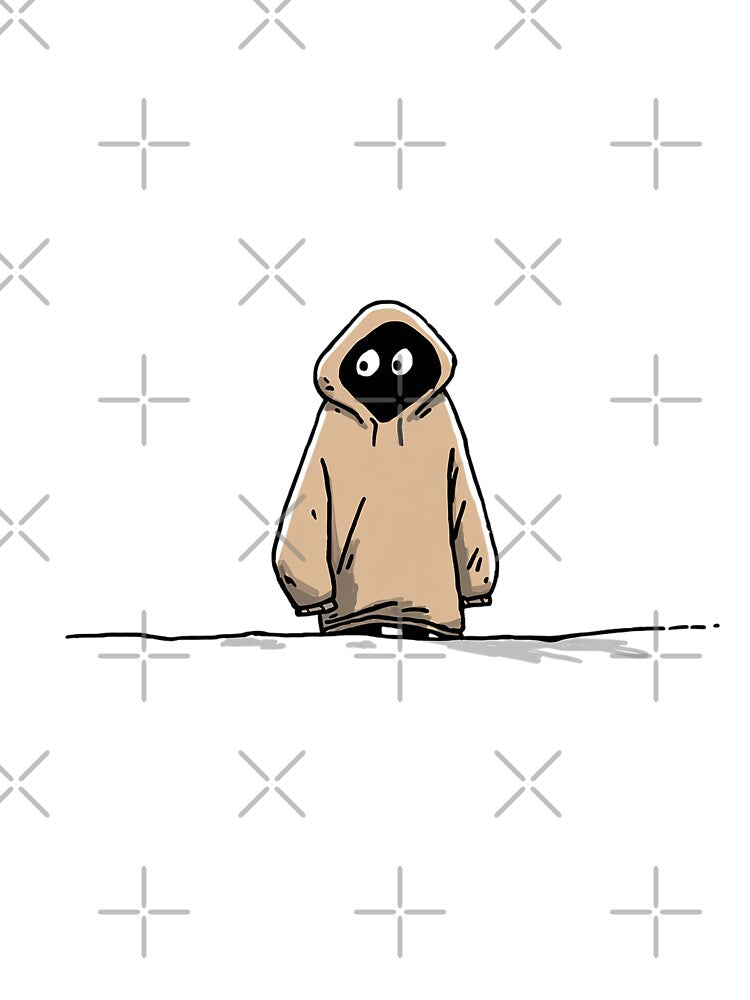 Tiny Void in Beige Hoodie – Minimal Lonely Figure Art by Alphakenon