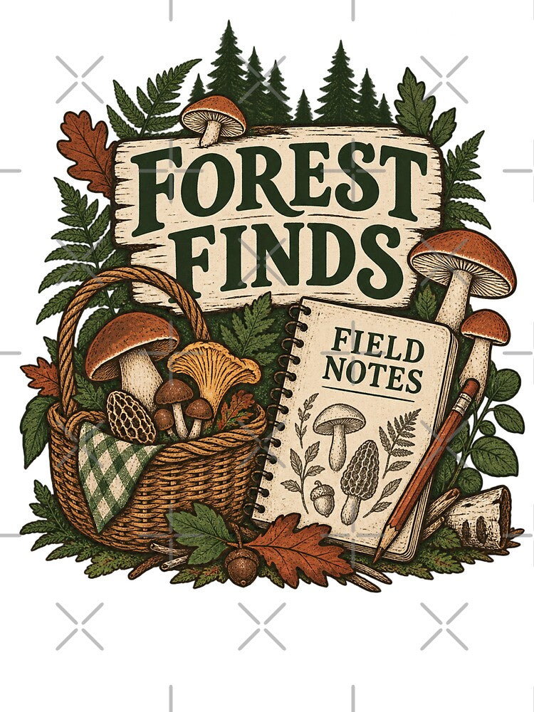 Forest Finds Field Notes Mushroom Foraging T-Shirt by Bold Habit Co.