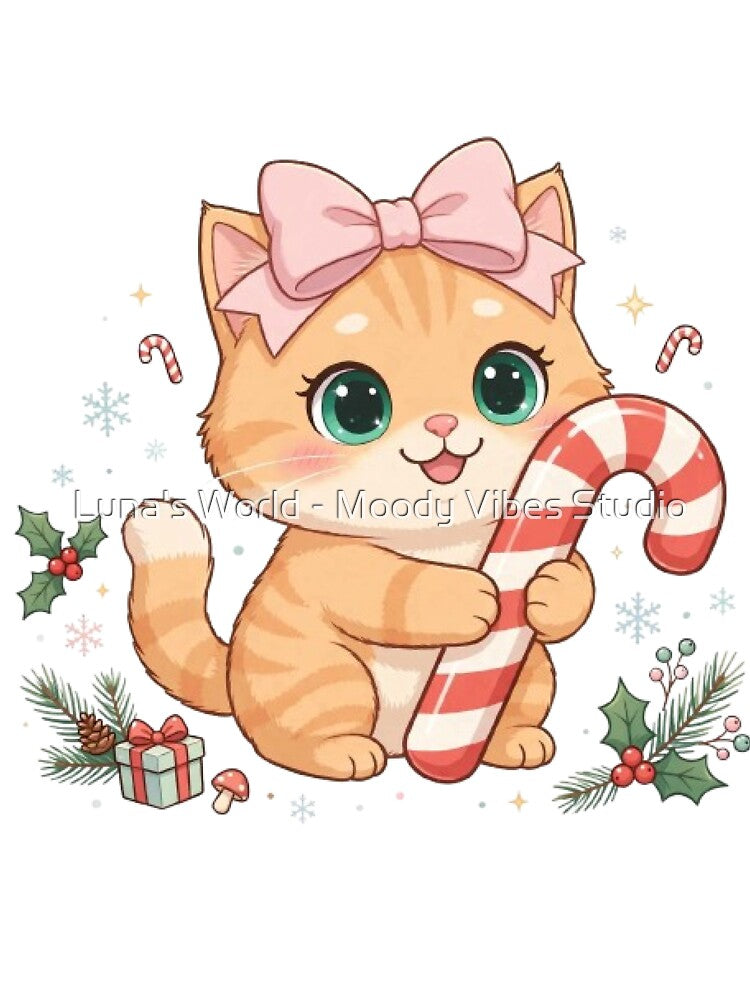 Cute Candy Cane Christmas Ginger Cat by Luna's World - Moody Vibes Studio
