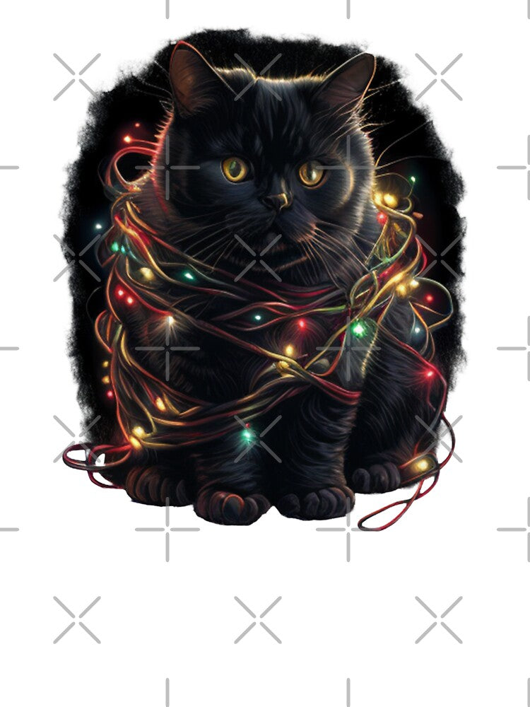 Black Santa Cat Tangled Up In Lights Christmas Santa by JJT0724
