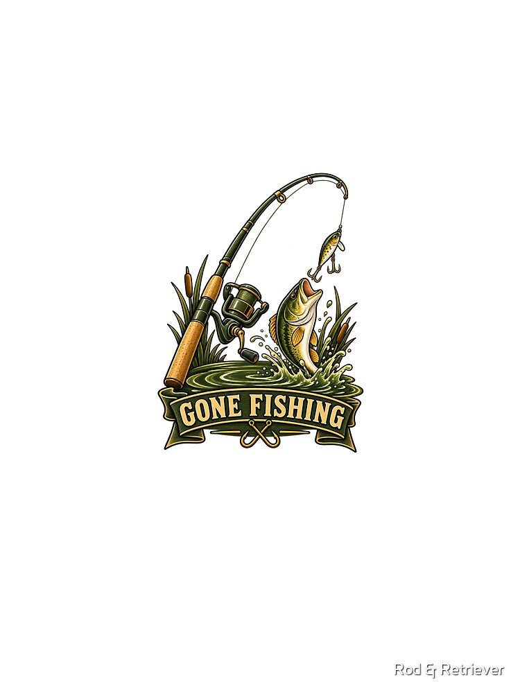 Gone Fishing – Vintage Bass Fishing Rod & Lake Outdoor Design by Rod & Retriever