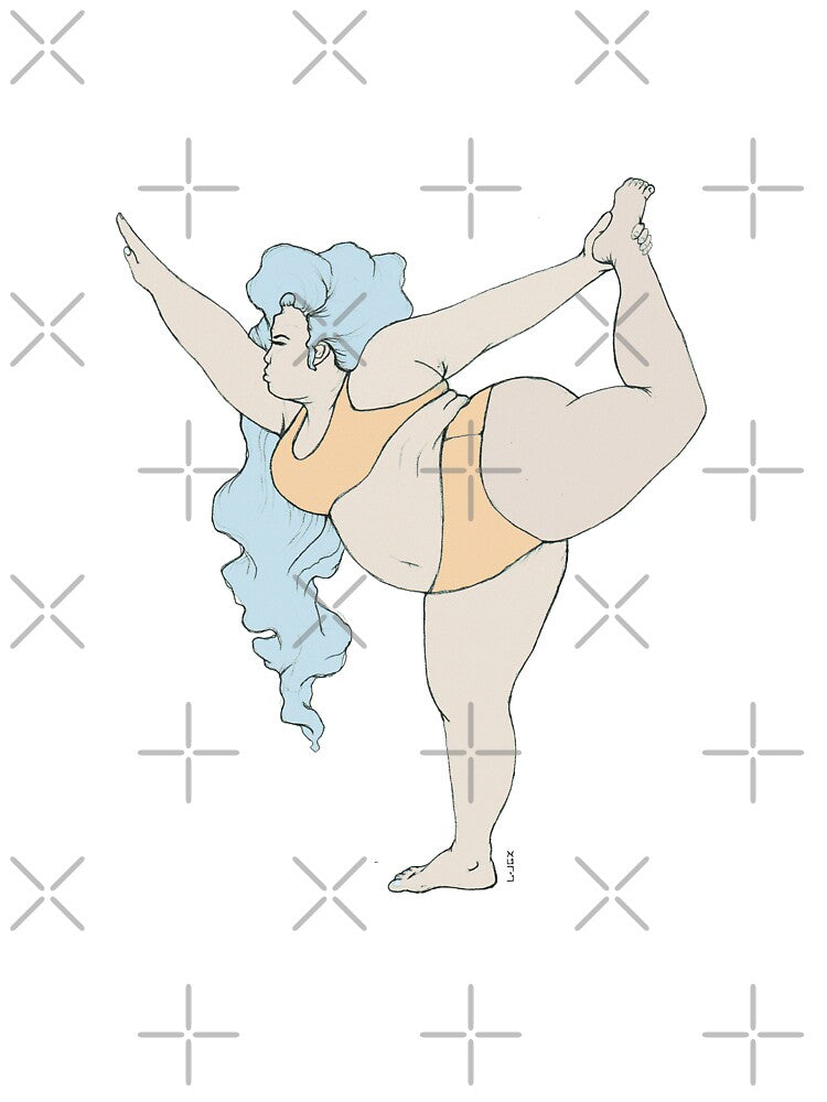 curvy blue hair woman  practice yoga asana dancer pose by Pastelove