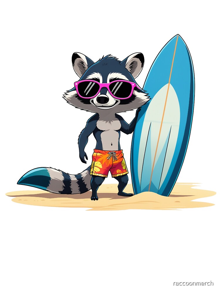 Cool Surfing Raccoon with Sunglasses | Summer Beach Animal Art by raccoonmerch