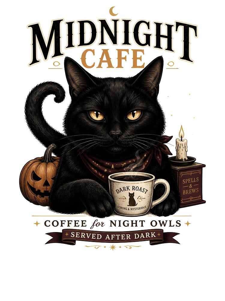 Midnight Cafe Cat Vintage Halloween Label Halloween by RoyesButler