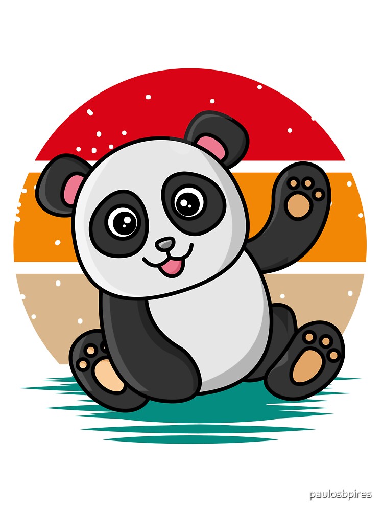 Panda Waving Retro Vintage Sunset by paulosbpires