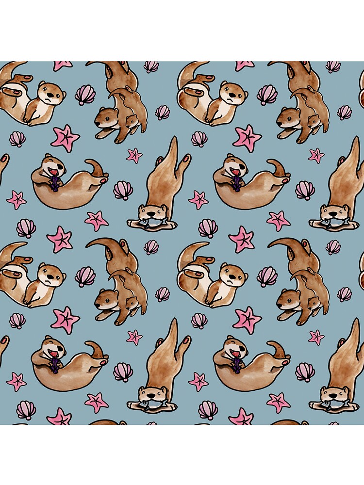 Watercolor Otters Star Fishes by SisileeGift