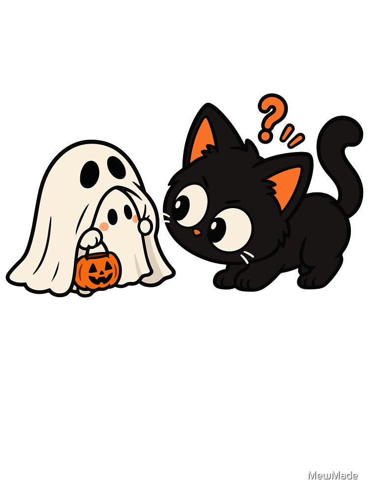 Halloween Black Cat and Ghost – Cute Spooky Cat by MewMade