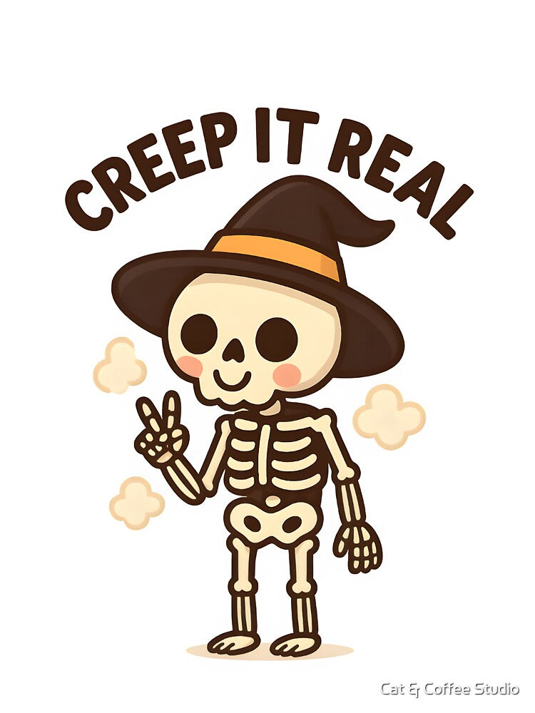 Creep it Real – Funny Kawaii Skeleton Halloween Design by Cat & Coffee Studio